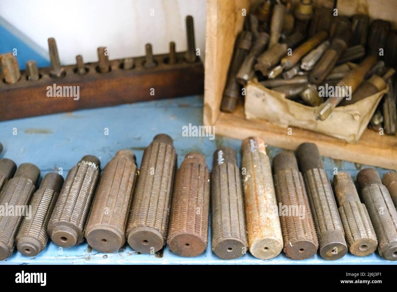 Metal chisels for working brass in an artisan factory of metal parts