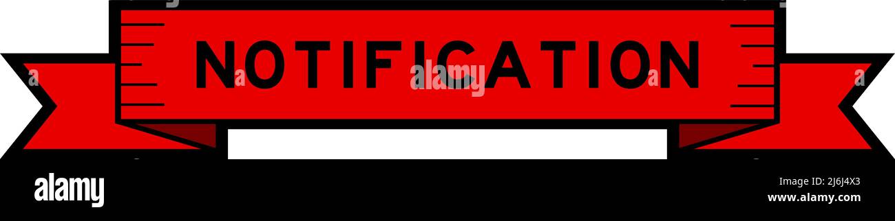 Ribbon label banner with word notification  in red color on white background Stock Vector