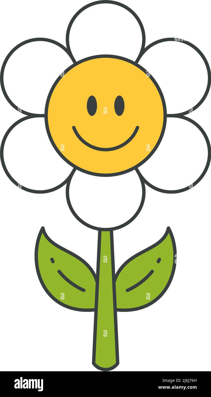 Comic chamomile character cute natural plant with green stem pop art t  shirt print design vector cartoon illustration. Funny smiling daisy organic  flo Stock Vector Image & Art - Alamy
