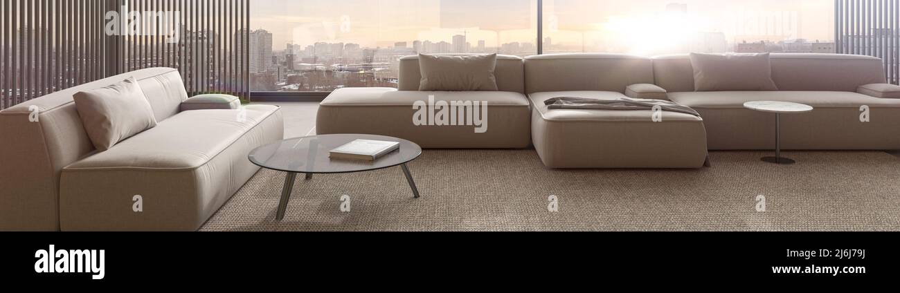 Minimalism interior design livingroom. Lighting and sunny modern ...