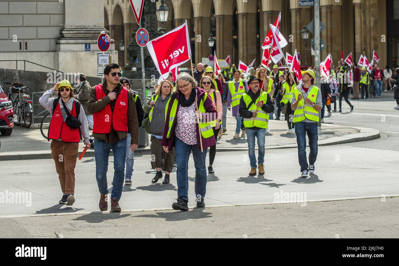 May 2, 2022, Munich, Bavaria, Germany: Citing a breakdown of progress during the last round of negotiations on March 22nd, the workers in the child care and social care sectors went on strike.  The workers are citing worsening conditions that were accelerated by the Corona crisis.and have made shortages even worse.  The next round of talks are due on May 16th and 17th. (Credit Image: © Sachelle Babbar/ZUMA Press Wire) Stock Photo
