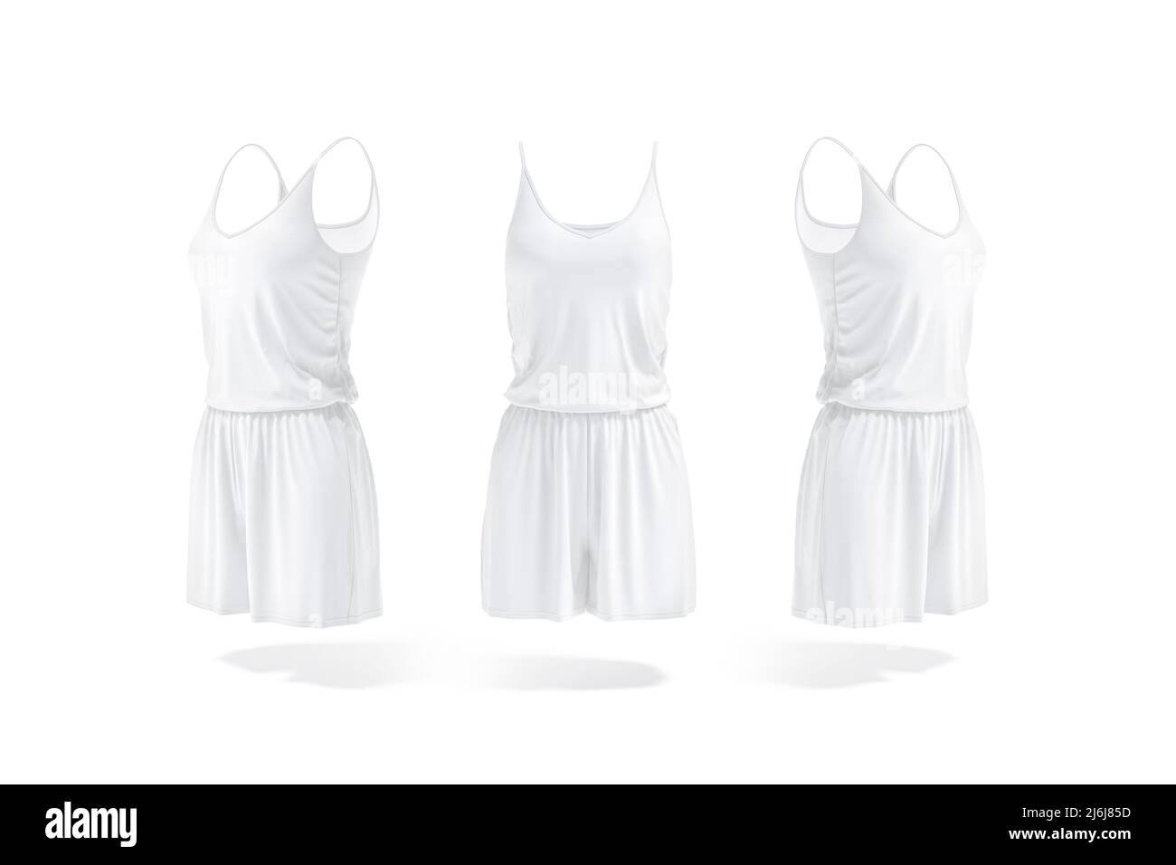 Blank white women romper mockup, front and side view Stock Photo
