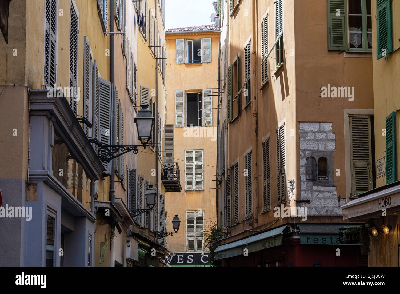 A narrow Street in Nice Old Town, Nice, France. Stock Photo