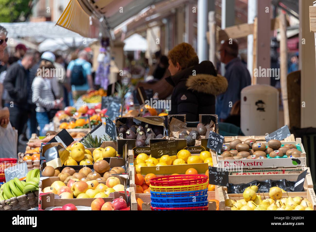 The Flower and food market in Nice, France. Stock Photo