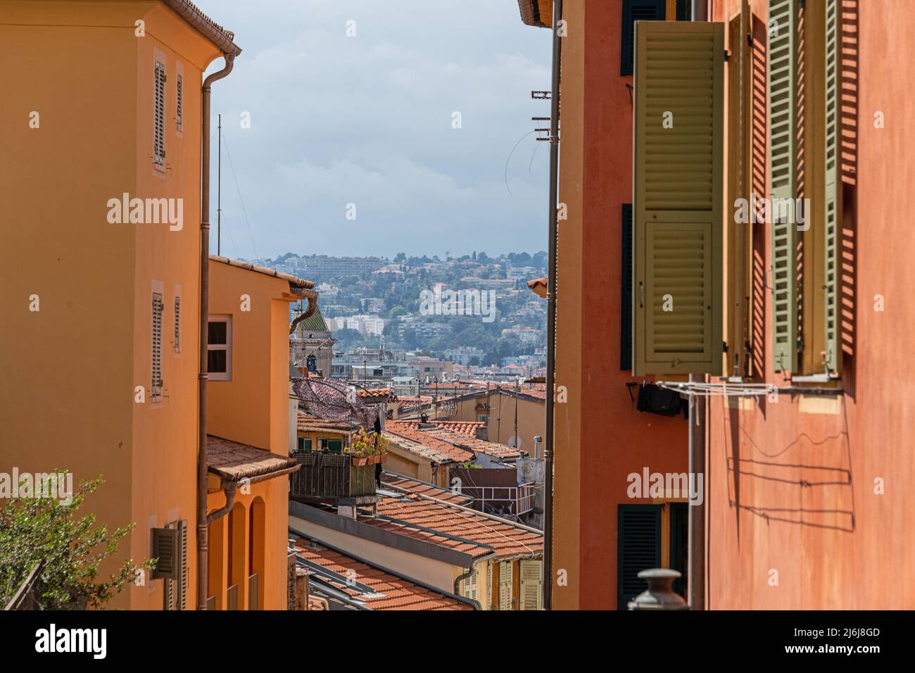 Elevated street view of Nice Old Town. Stock Photo