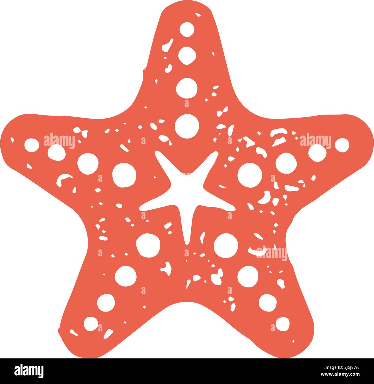 Red hand drawn ornamental five pointed starfish minimalist logotype sea resort summer travel vacation grunge texture vector illustration. Nautical sta Stock Vector