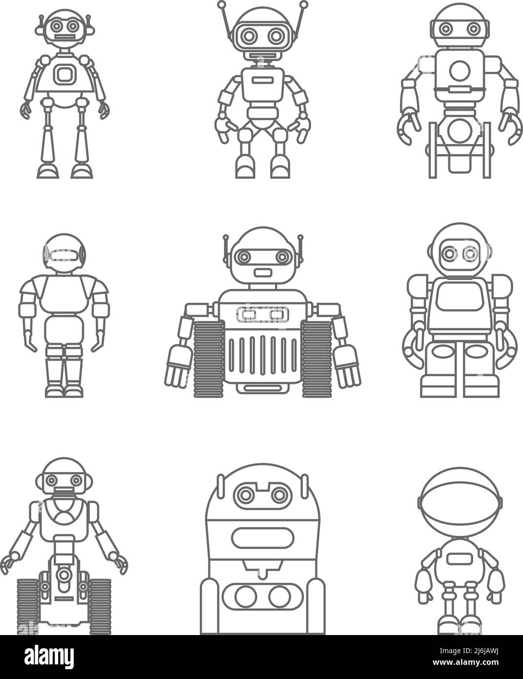 Abstract illustration different robots set isolated on white background ...