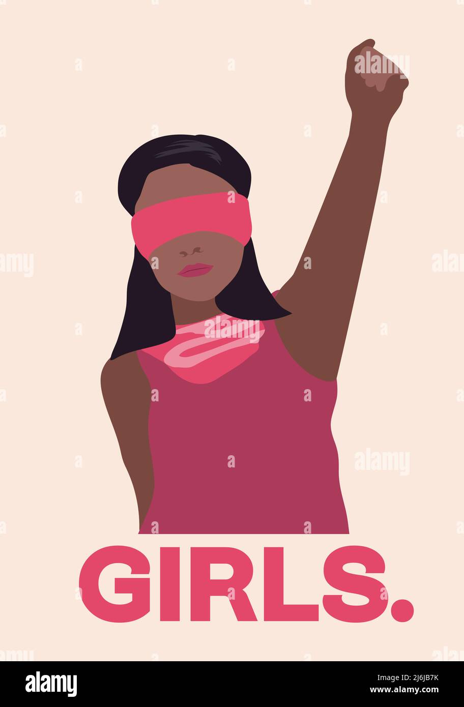 Freedom girl power raised up fist, united. Faceless portrait black feminist female in flat vector illustration for International Women day Stock Vector