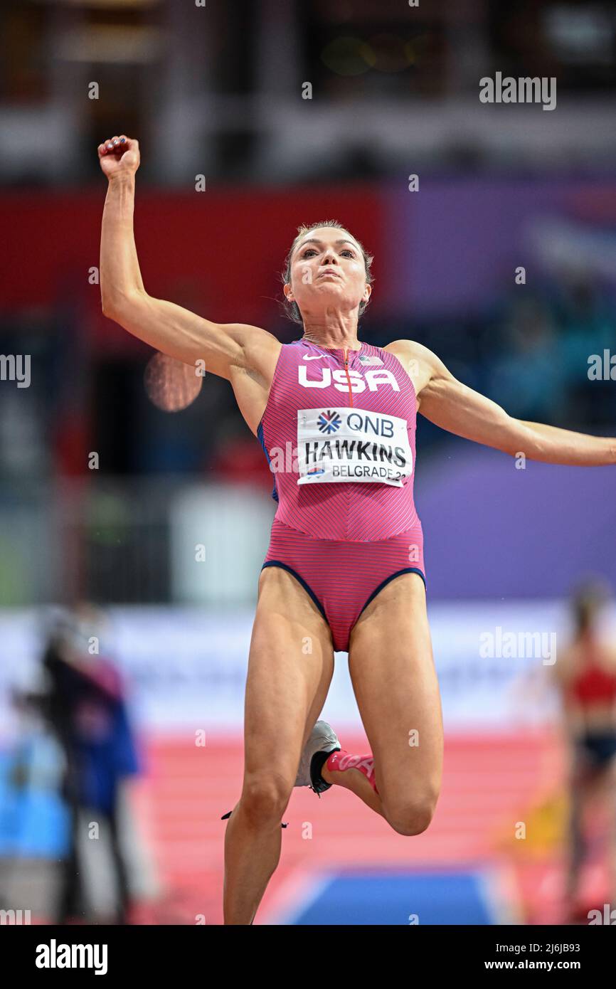 Chari Hawkins participating in the Belgrade 2022 World Indoor