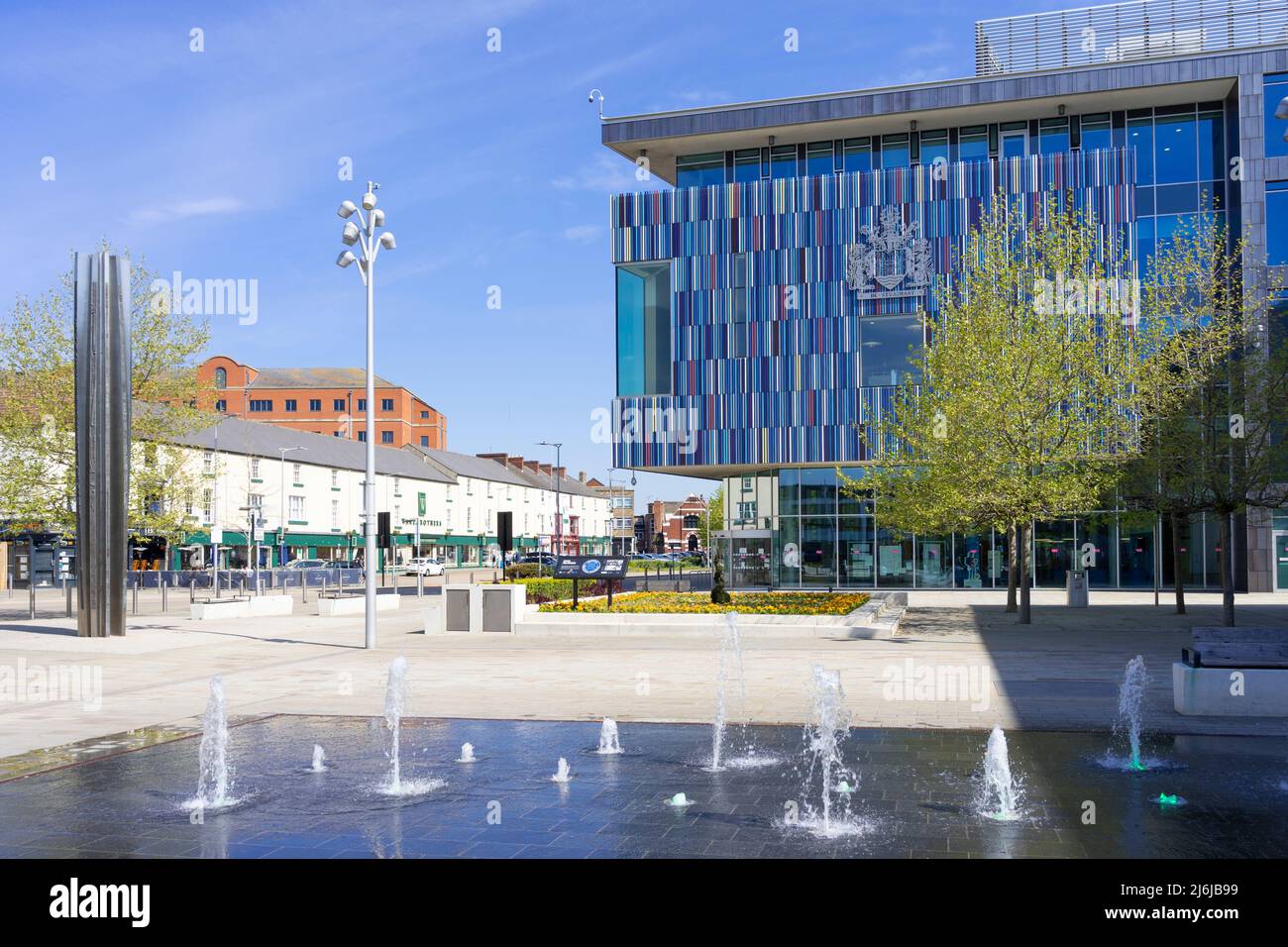 Sir Nigel Gresley Square with the Doncaster Council offices Civic and Cultural Quarter Waterdale Doncaster South Yorkshire England  UK GB Europe Stock Photo