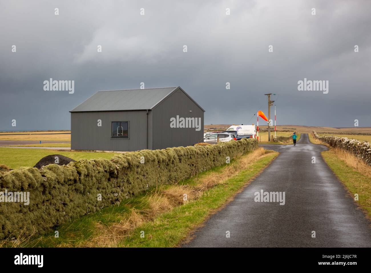 The airfield and buildings at Papa Westray, Orkney, UK 2022 Stock Photo