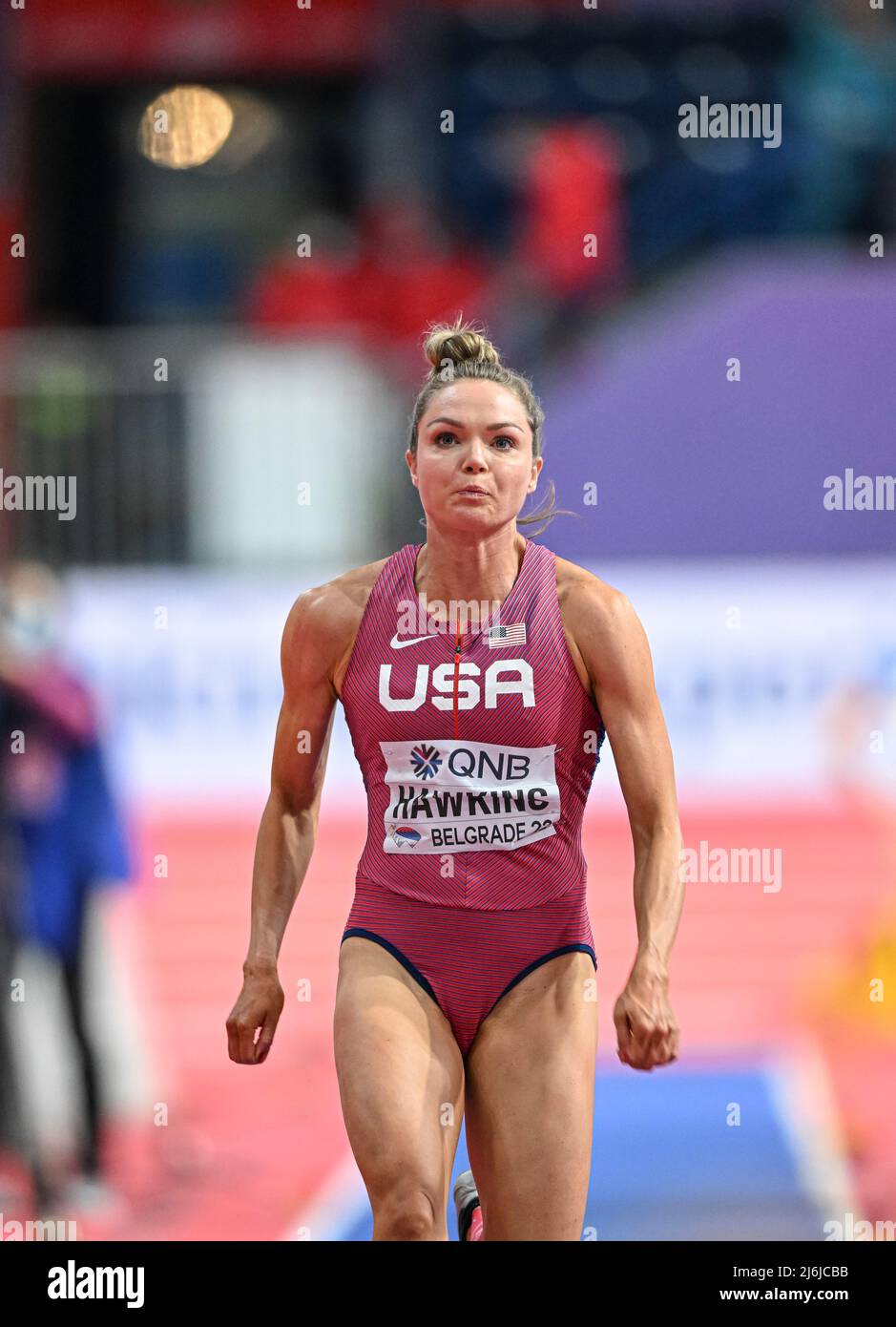 Chari Hawkins participating in the Belgrade 2022 World Indoor