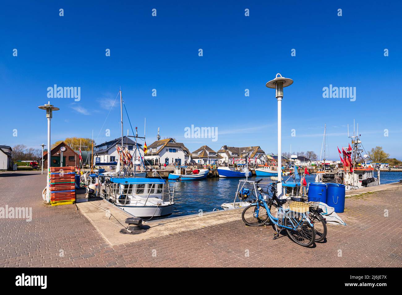 View to the port Vitte on the island Hiddensee, Germany. Stock Photo