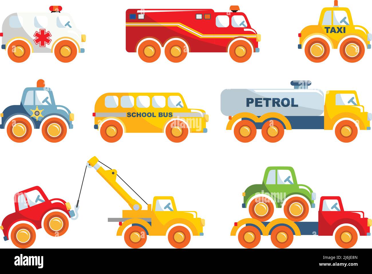 Different kind of toys transportation on white background. Vector illustration. Stock Vector