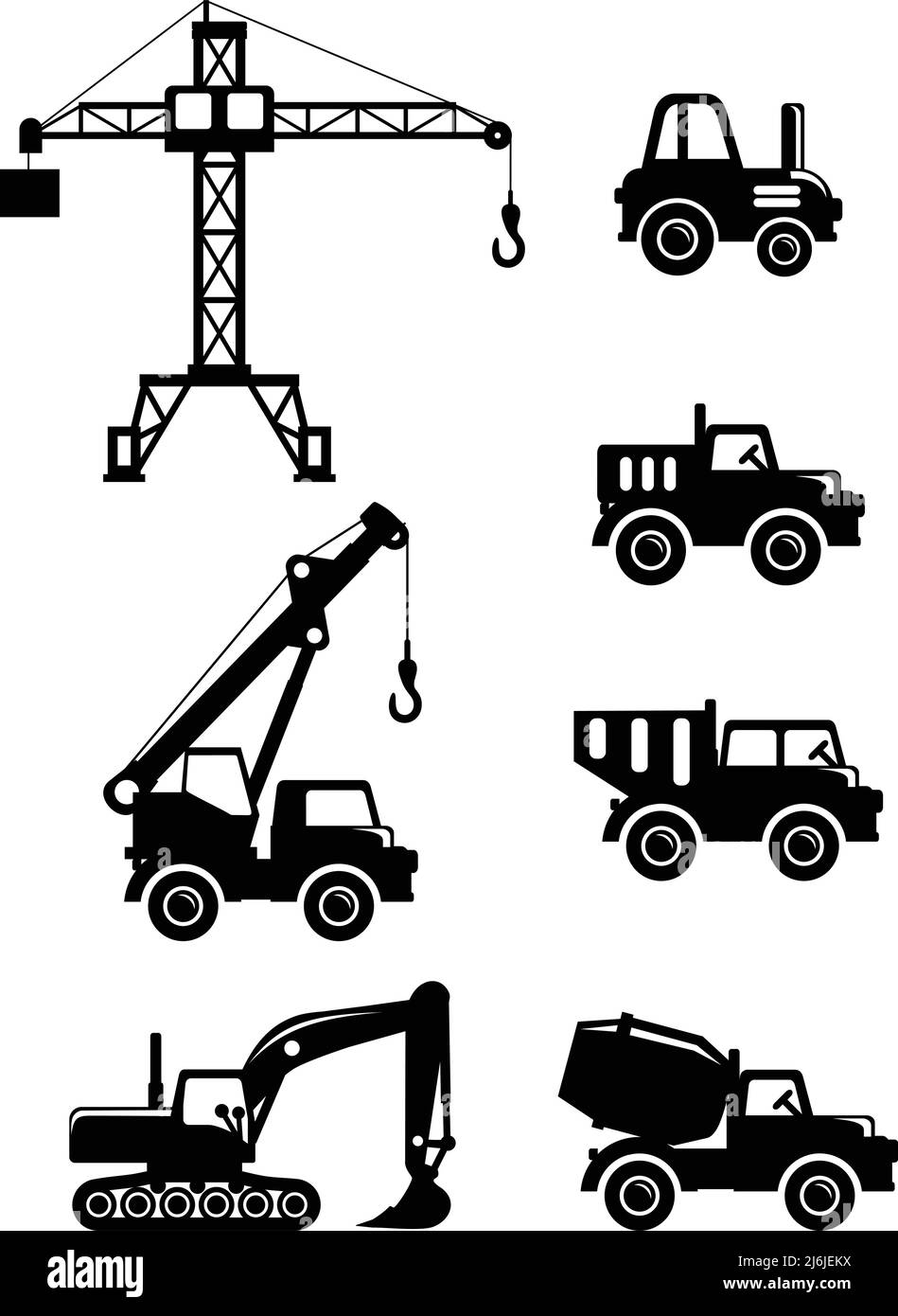 Different kind of toys heavy equipment and machinery on white