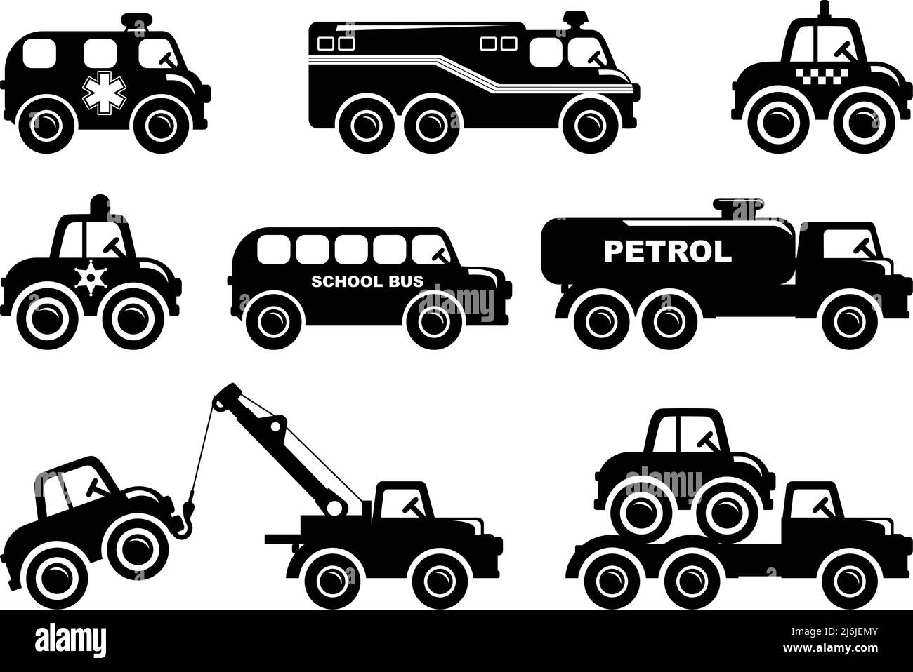 Different kind of toys transport on white background. Vector illustration. Stock Vector