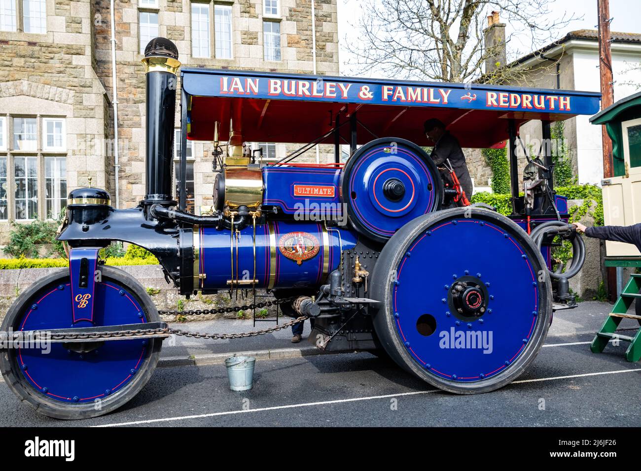 Steam Traction engines parade on Trevithick Day in Camborne, Cornwall