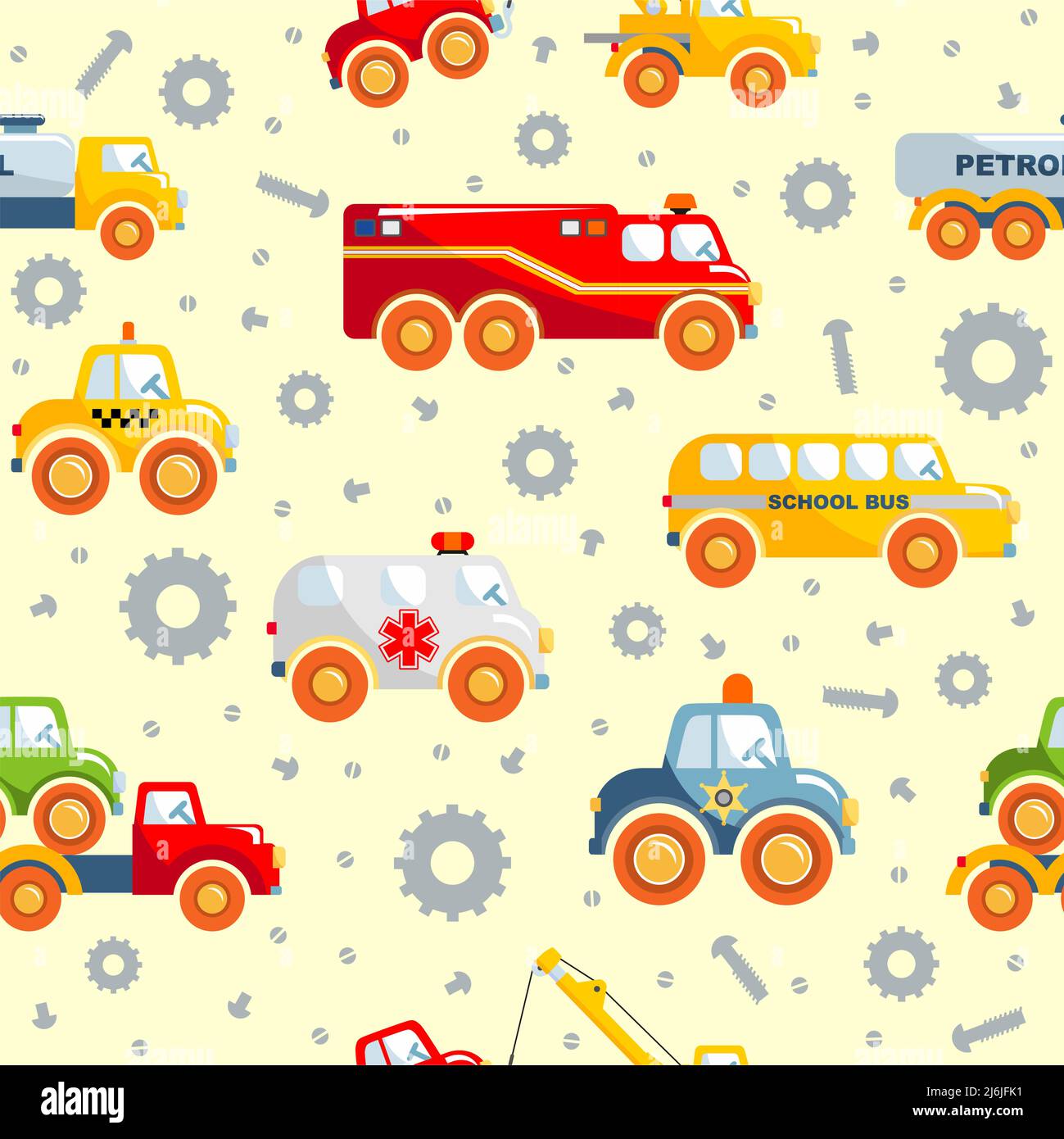 Detailed seamless background with varied toys transportation Stock Vector