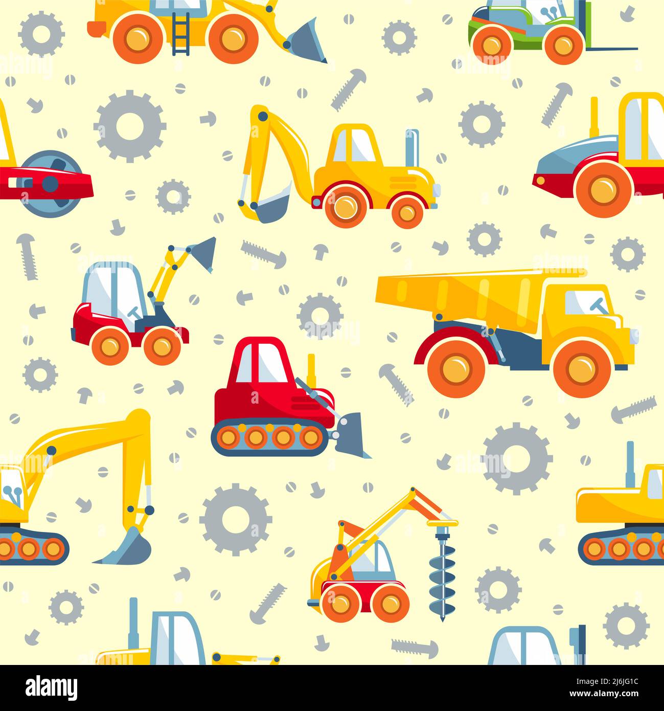 Detailed seamless background with toys heavy equipment and machinery Stock Vector
