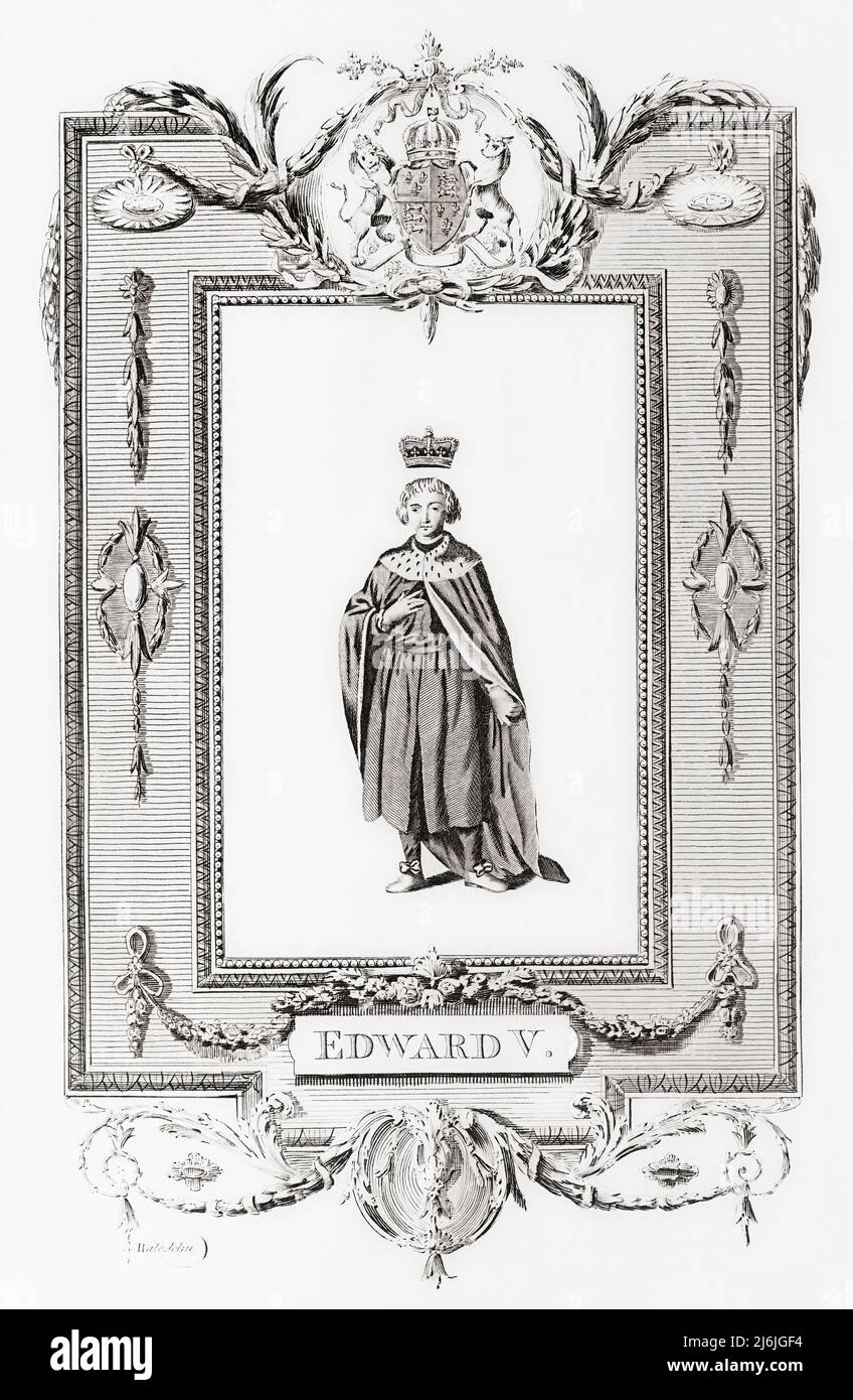 Edward V, 1470 – 1483.  King of England for two months until he was deposed.  He was one of the two princes in the tower who along with Richard Shrewsbury, Duke of York, are believed to have been murdered.  After an engraving from The New, Impartial and Complete History of England by Edward Barnard, published in London 1783. Stock Photo