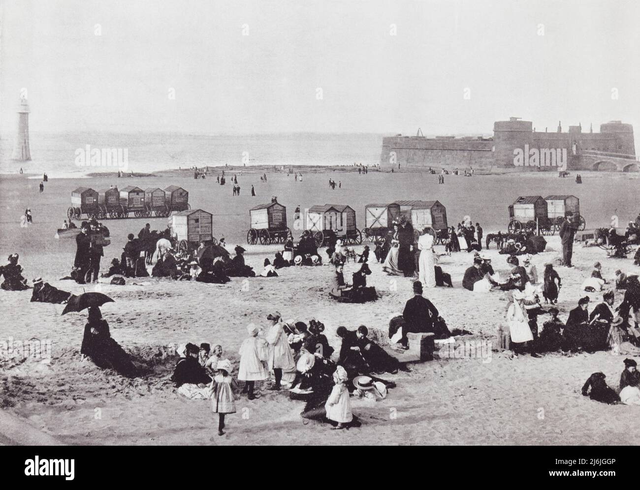 New Brighton, Wallasey, Merseyside, England, showing the fort and the lighthouse in the 19th century.  From Around The Coast,  An Album of Pictures from Photographs of the Chief Seaside Places of Interest in Great Britain and Ireland published London, 1895, by George Newnes Limited. Stock Photo