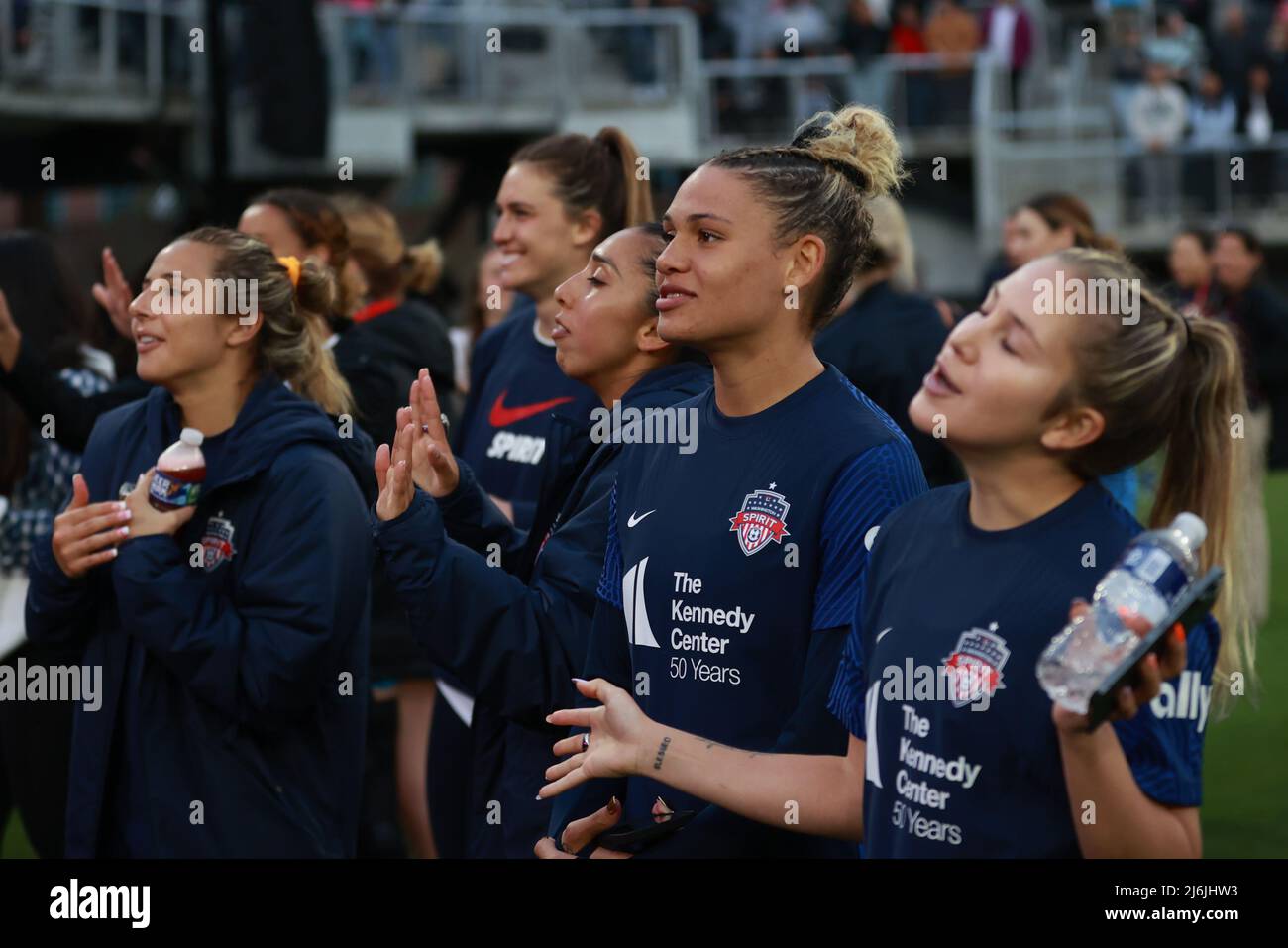 WASHINGTON, D.C. - MAY 1: Trinity Rodman pictured as the Washington Spirit  Celebrate 2021 NWSL Championship With Ring Ceremony And Performance By Ella  Mai at Audi Field in Washington, D.C. on May