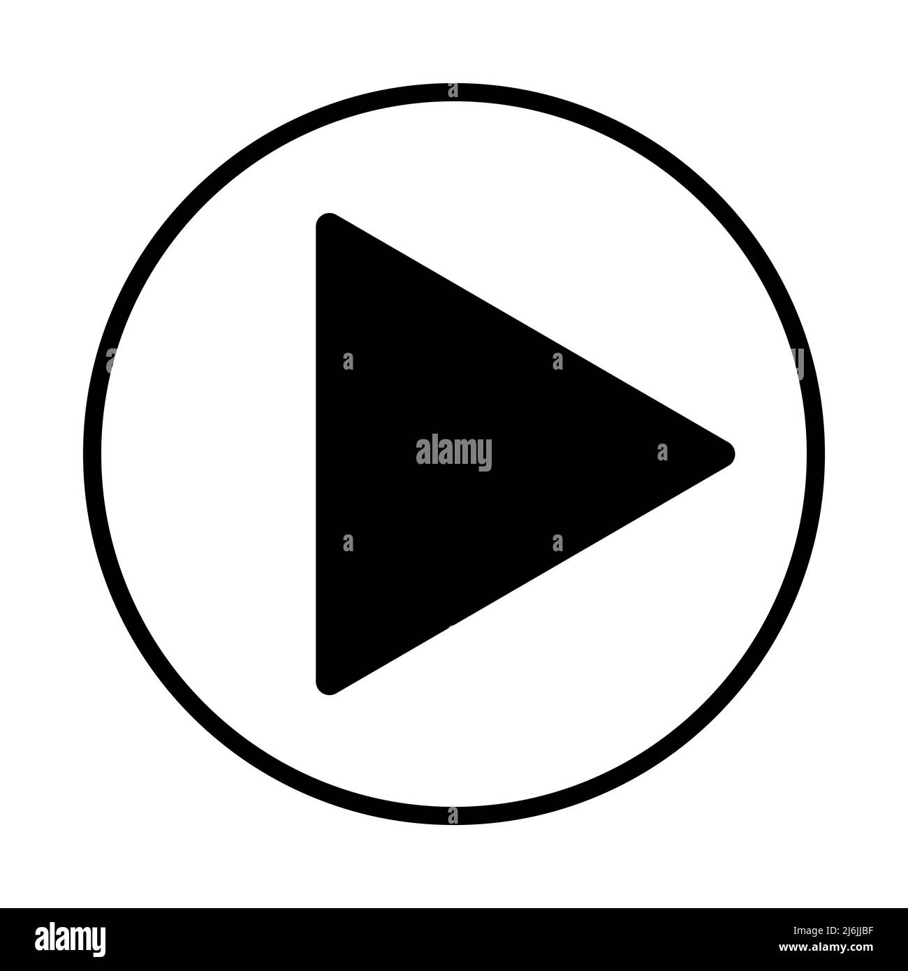 Red  play button,  video and music icon. A triangle within a  circle is a media player symbol. Video and audio multimedia reproduction.  Isolated vector illustration on white background. Stock Vector
