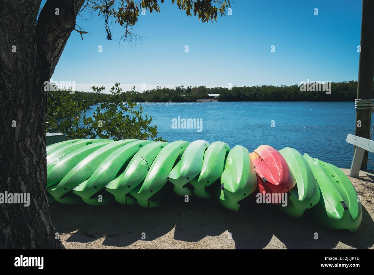 Kayaks on the water at John Pennekamp state park in Key Largo, Florida