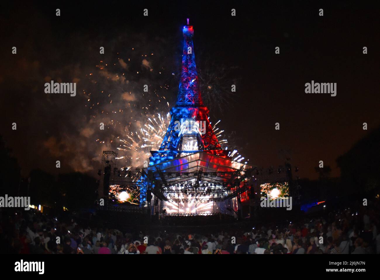 Fireworks on Eiffel tower in Paris for french national day  Tour eifel feu d'artifice Stock Photo