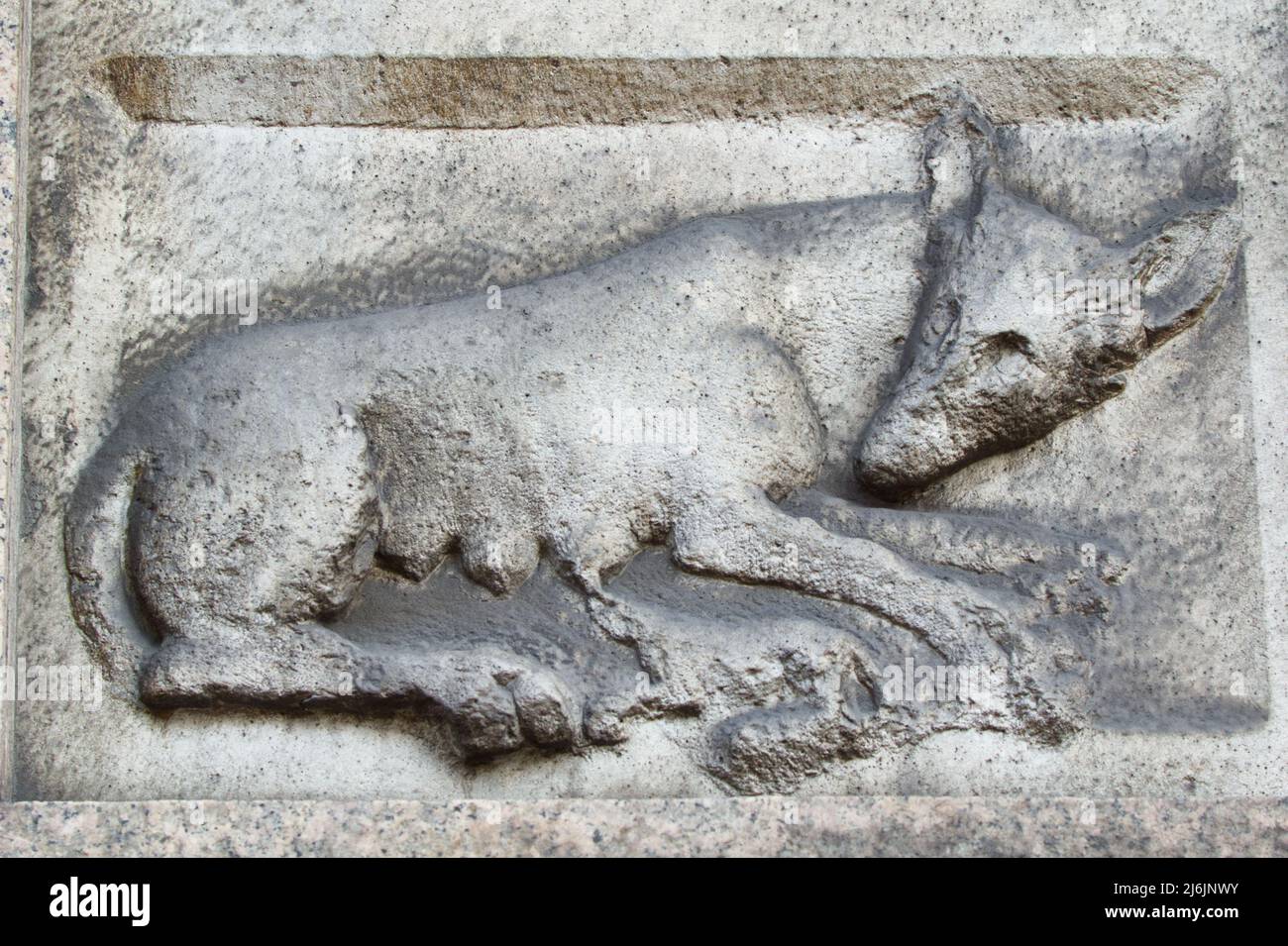 She wolf - ancient pagan symbol - bas-relief - corso Venezia - Milan Stock Photo