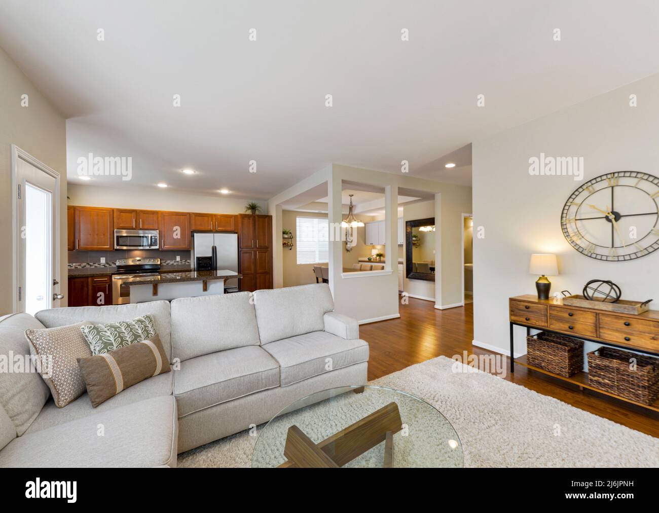Modern residential living room and kitchen interior Stock Photo - Alamy