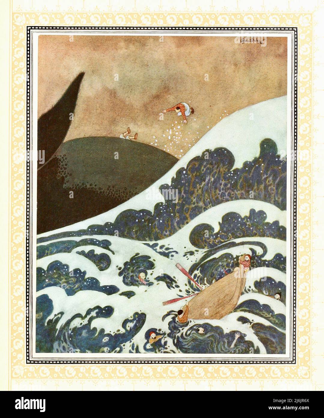 The Episode of the Whale - Edmund Dulac - 1914 - Sinbad the Sailor Stock Photo