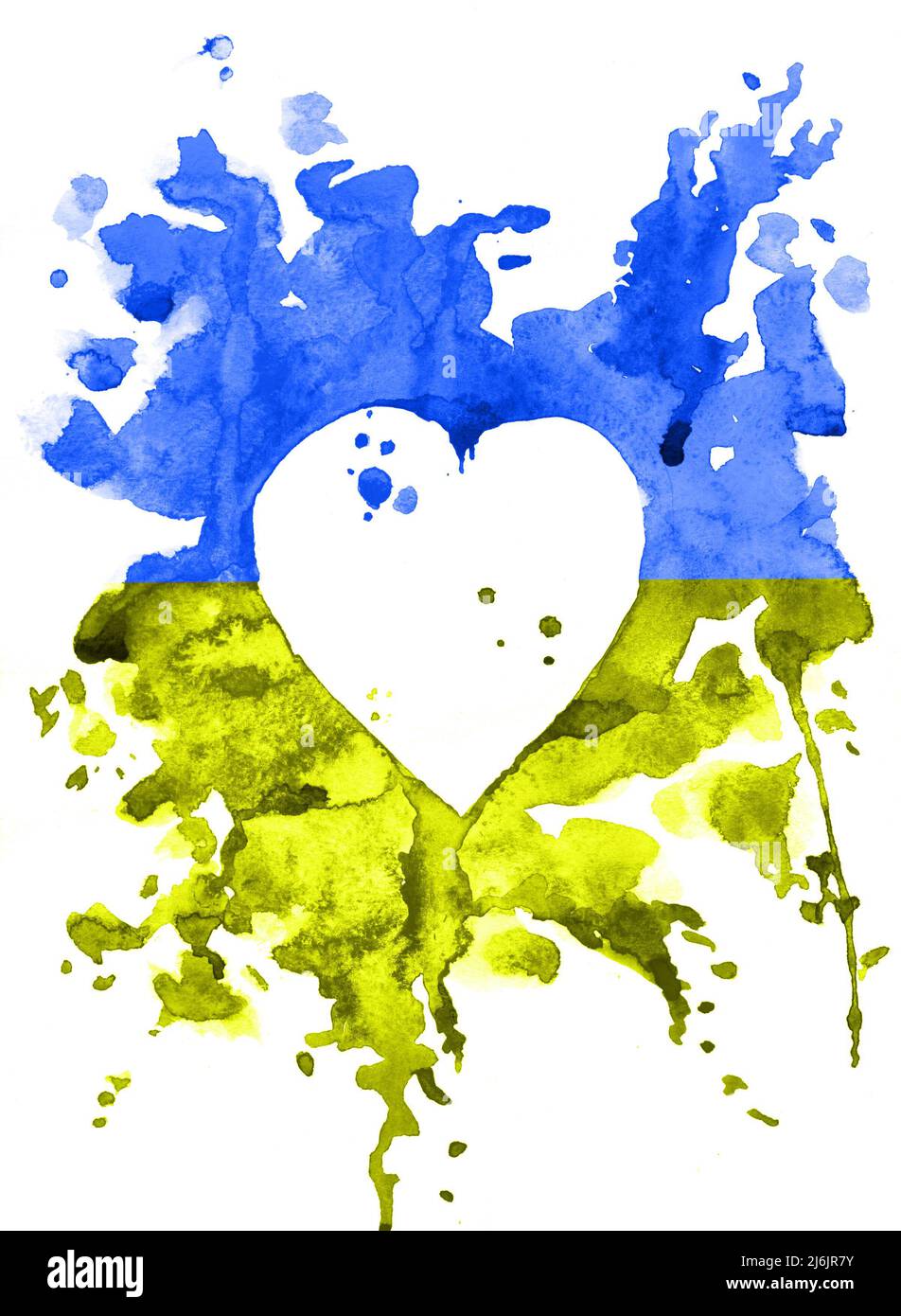 Watercolor pattern of Ukrainian flag in the shape of heart Stock Photo