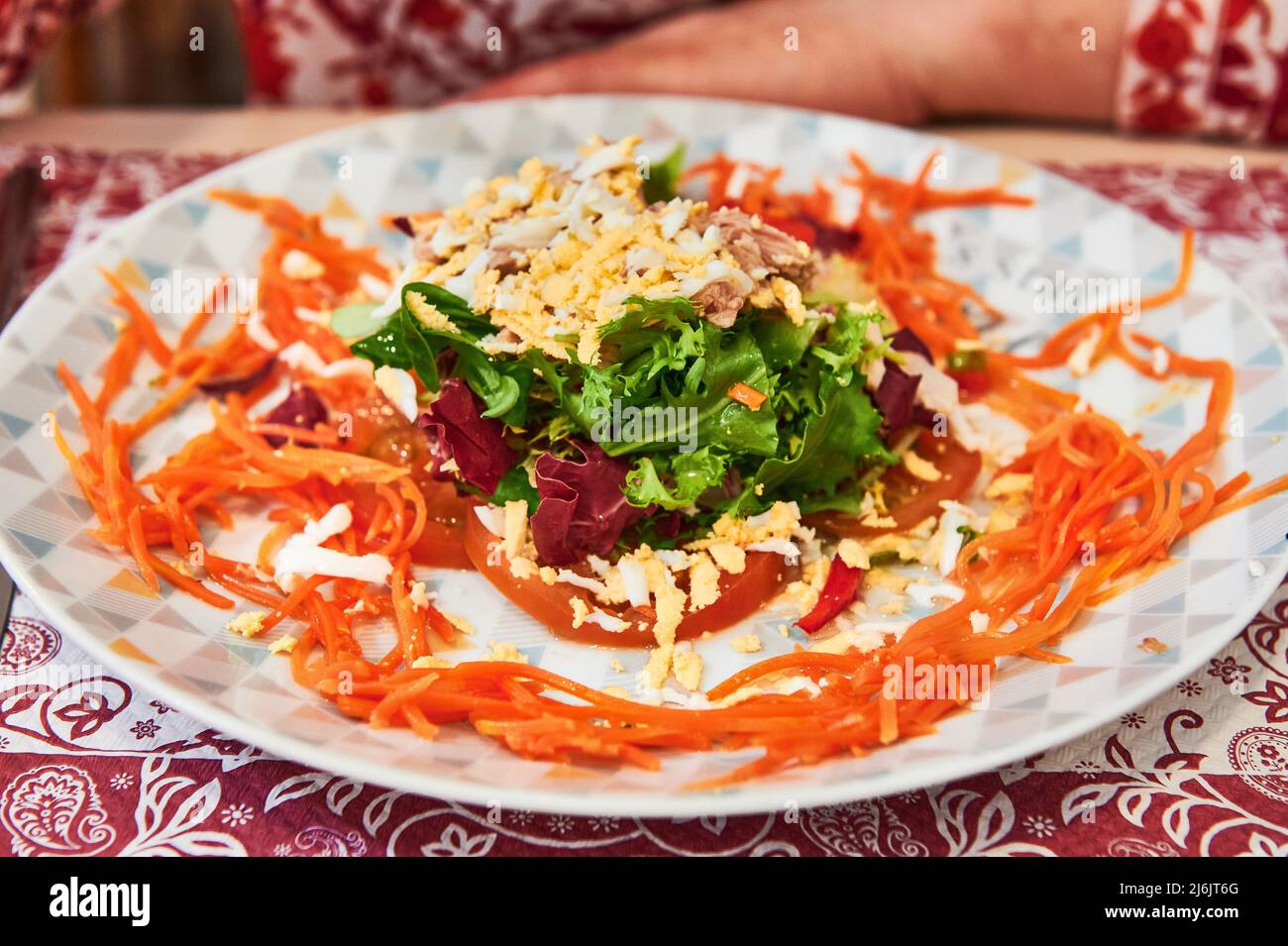 Green Salad with boiled eggs and carrot Stock Photo Alamy