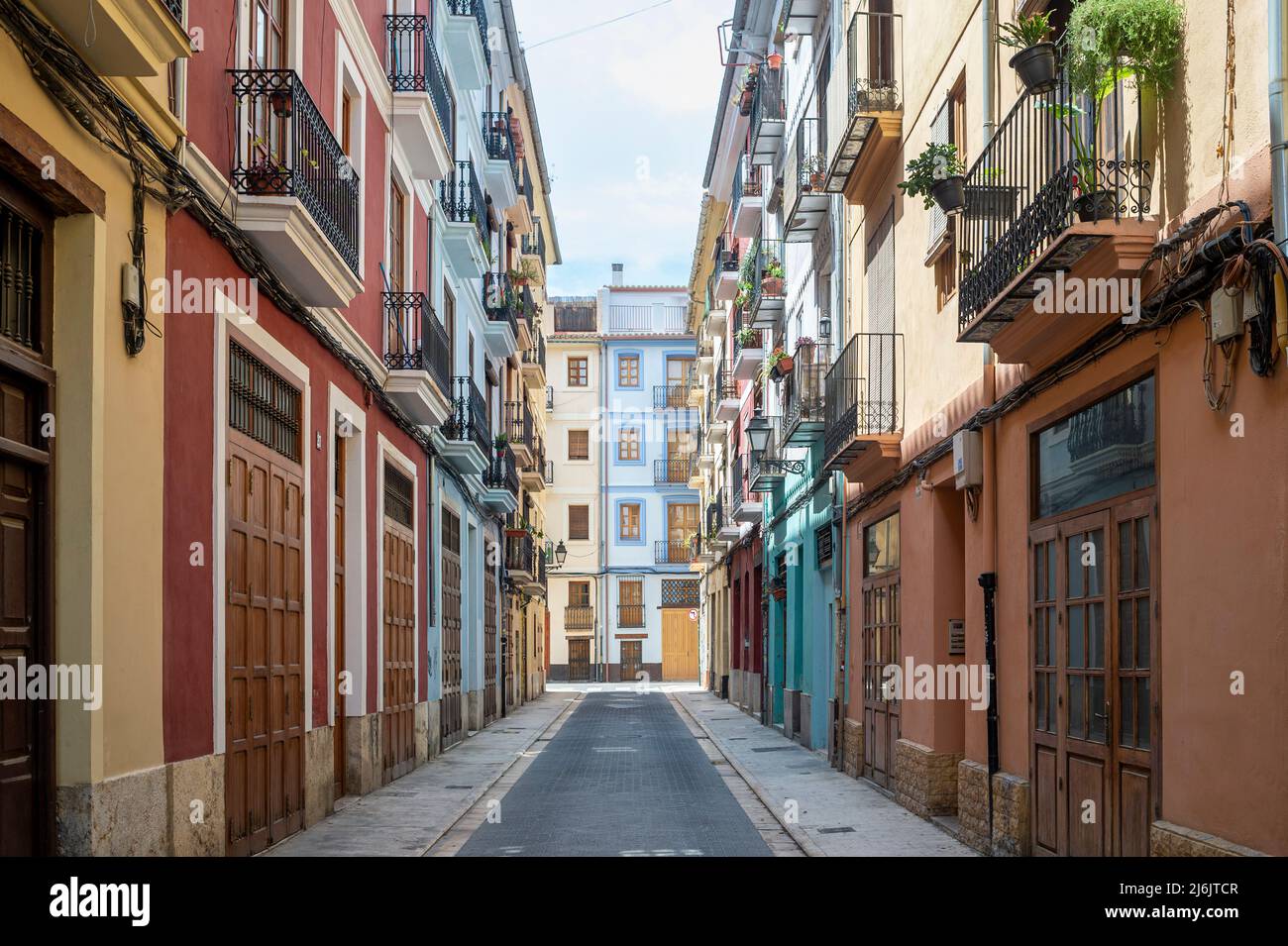 Valencia, Barrio del Carmen, traditional street facades Spain Stock ...