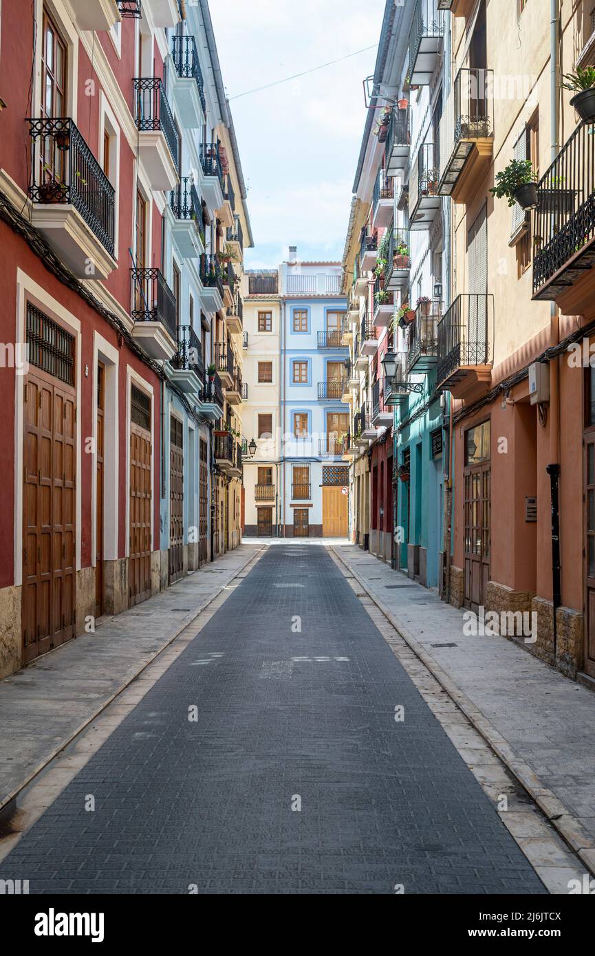 Valencia, Barrio del Carmen, traditional street facades Spain Stock ...