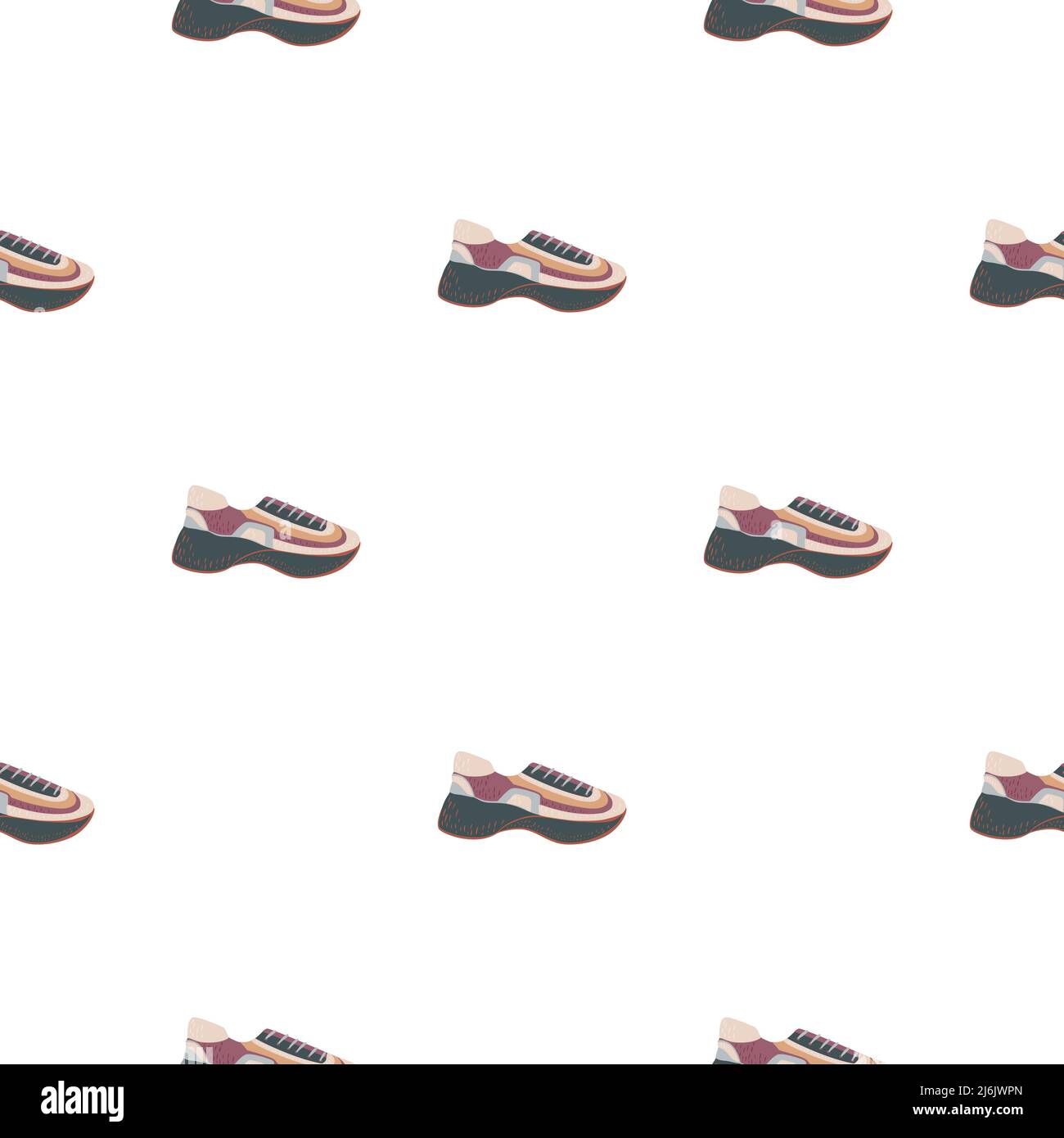 Seamless pattern with modern sneakers. Background with shoes for active lifestyle in doodle