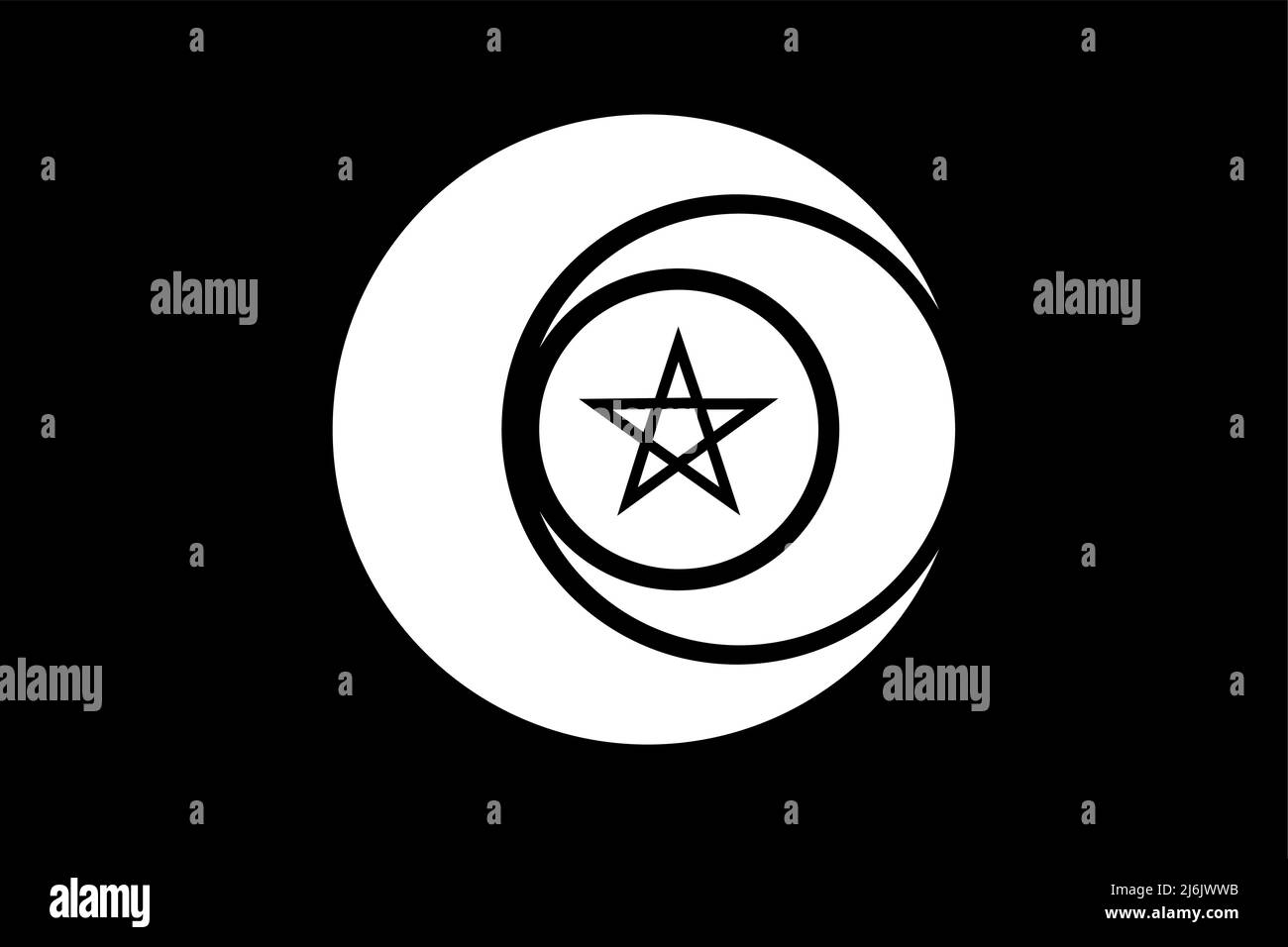 Triple Goddess Wiccan Symbol and Pentacle circle. Triple Moon Religious sign. Wicca logo Neopaganism white icon. The Earth, and childbirth. Crescent Stock Vector