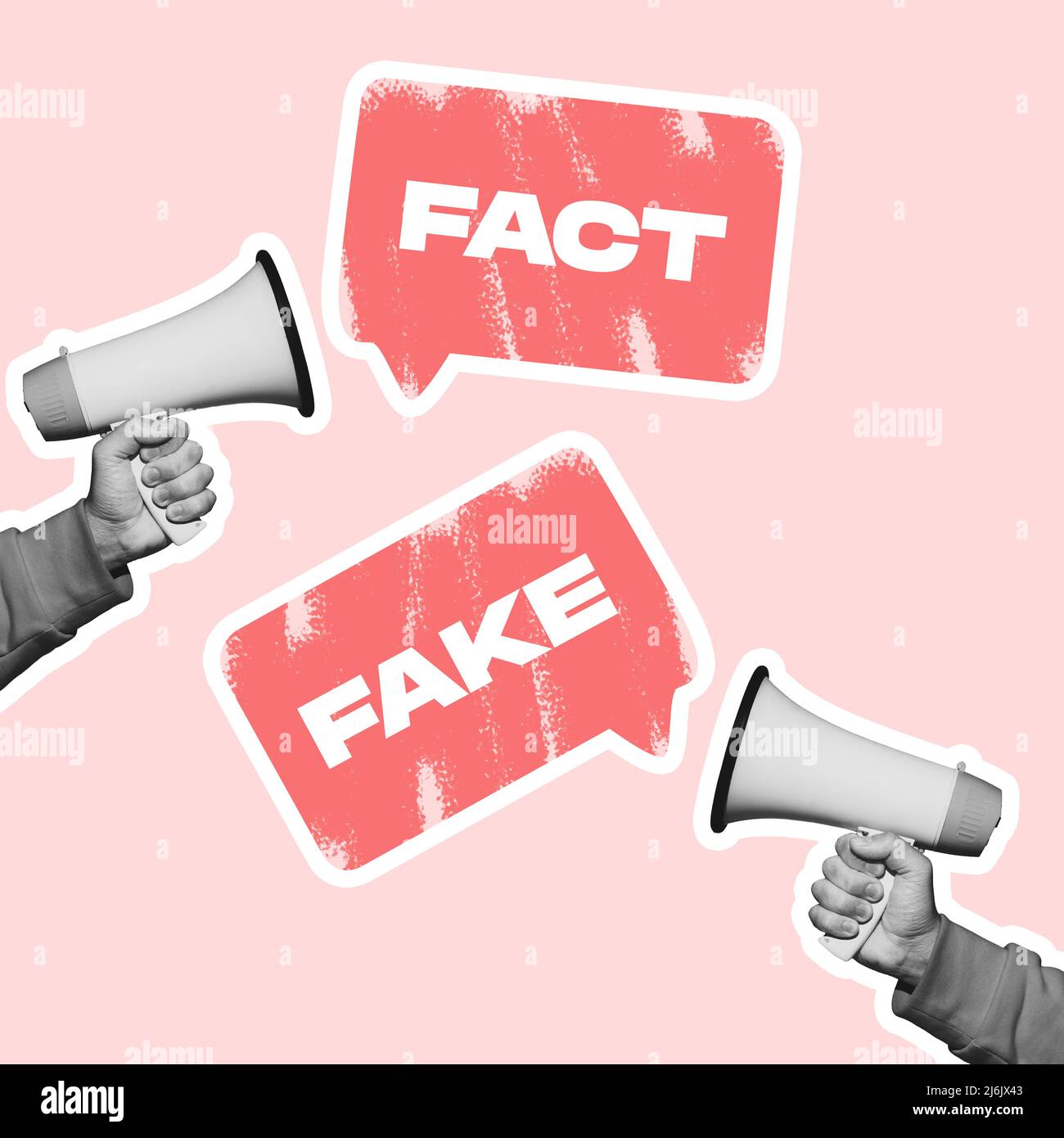 Contemporary Art Collage Human Hands Holding Megaphones And Spreading Fake News Messages 5431