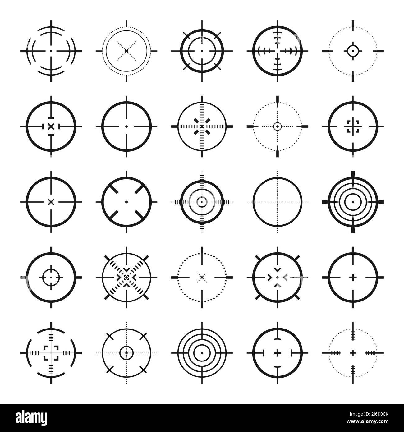 Crosshair, gun sight vector icons. Bullseye, black target or aim symbol