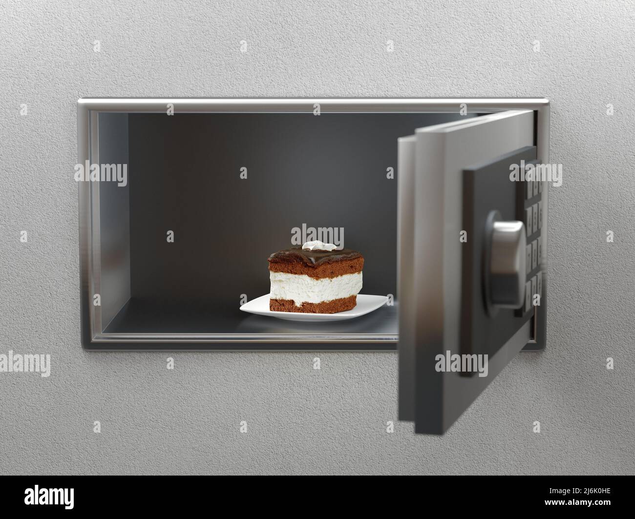 Sweet Food in the safe. Concept of Junk or Unhealthy Food, forbidden fatty foods. 3d rendering Stock Photo