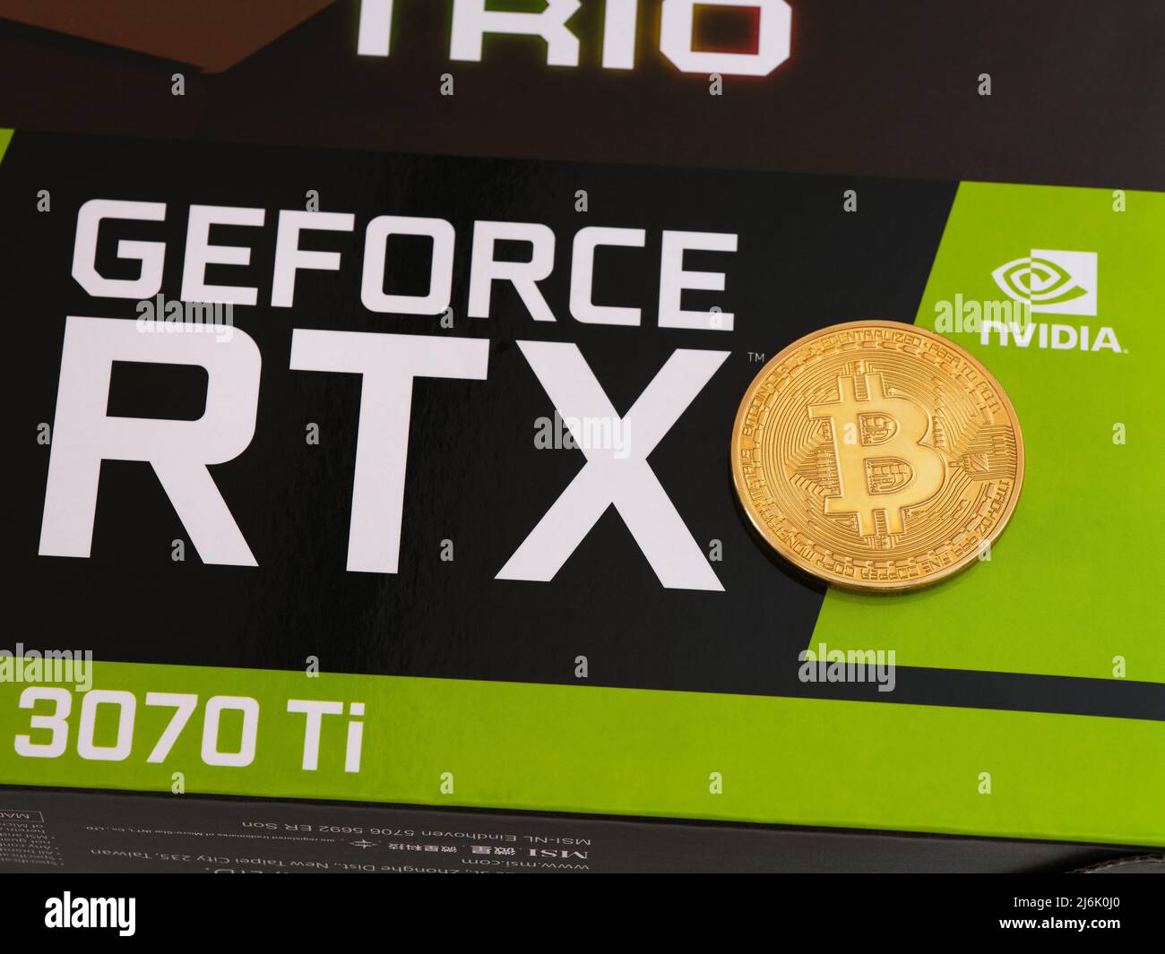 Tambov, Russian Federation - April 27, 2022 A box with a Nvidia Geforce RTX  3070 Ti gaming graphics card with a bitcoin on it Stock Photo - Alamy