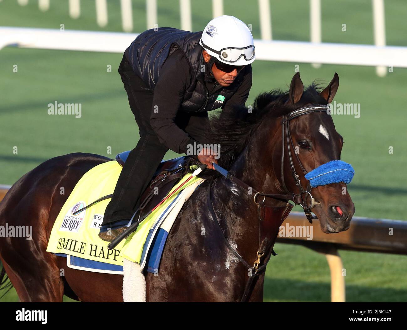 Louisville, United States. 02nd May, 2022. Kentucky Derby hopeful Smile  Happy gallops on the track during morning workout as they prepares for the  148th running of the Kentucky Derby at Churchill Downs