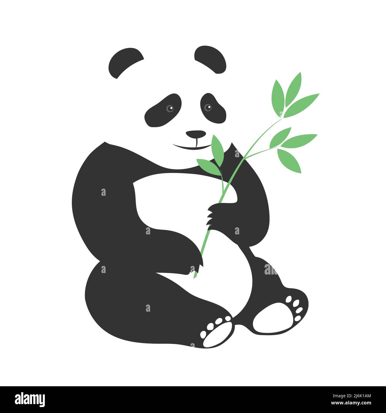Cute panda bear eating a plant. Chinese herbivore. Black and white color.  Wild animals and zoo. Vector cartoon illustration Stock Vector Image & Art  - Alamy