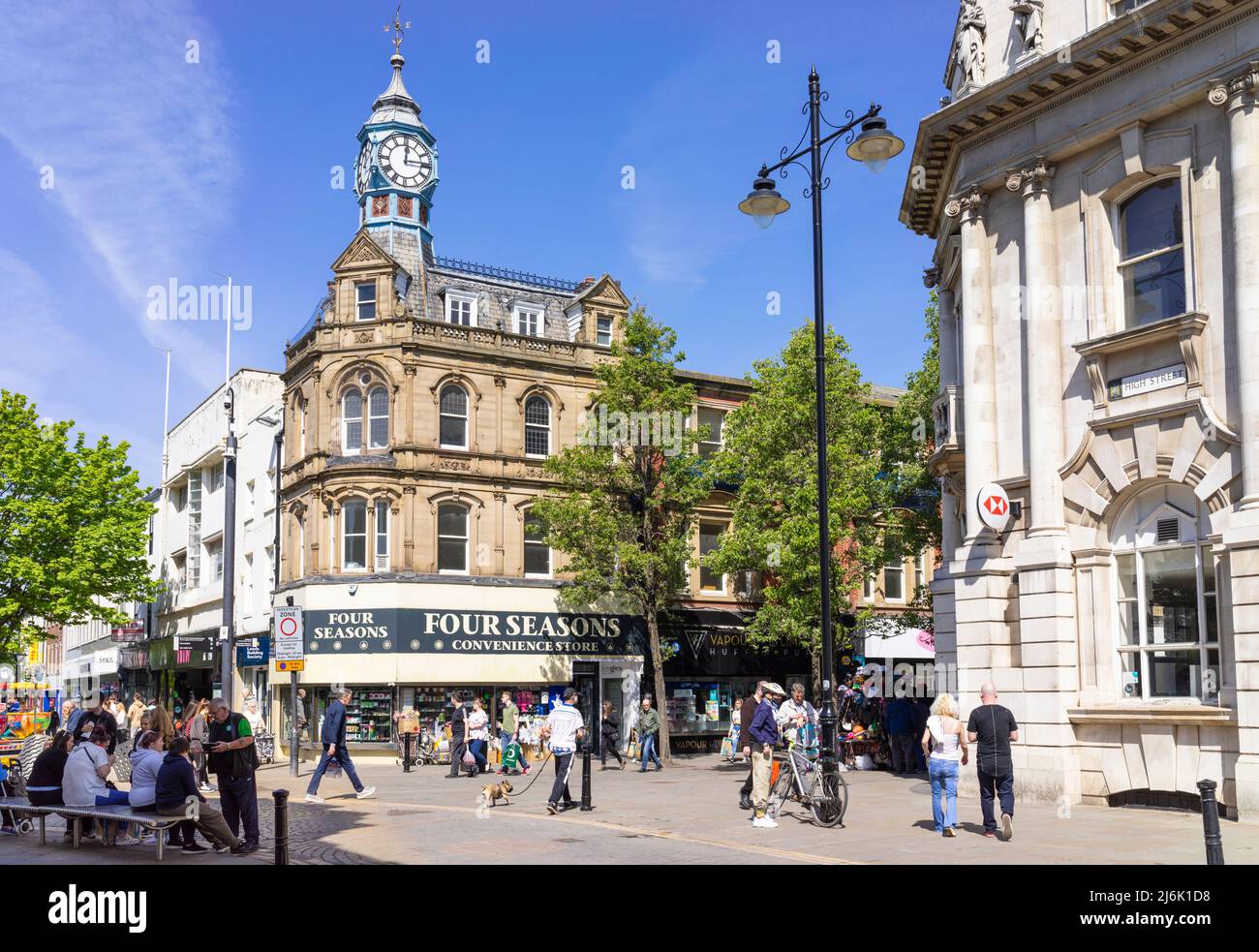Doncaster town centre with shoppers on the High street in the town centre of Doncaster South Yorkshire England UK GB Europe Stock Photo