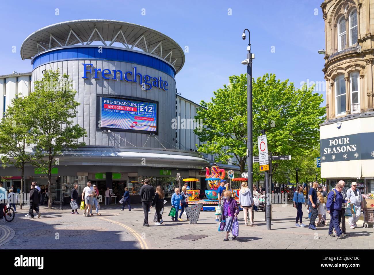 High street UK Doncaster Frenchgate shopping centre and shoppers on the High street in the town centre of Doncaster South Yorkshire England UK GB Stock Photo