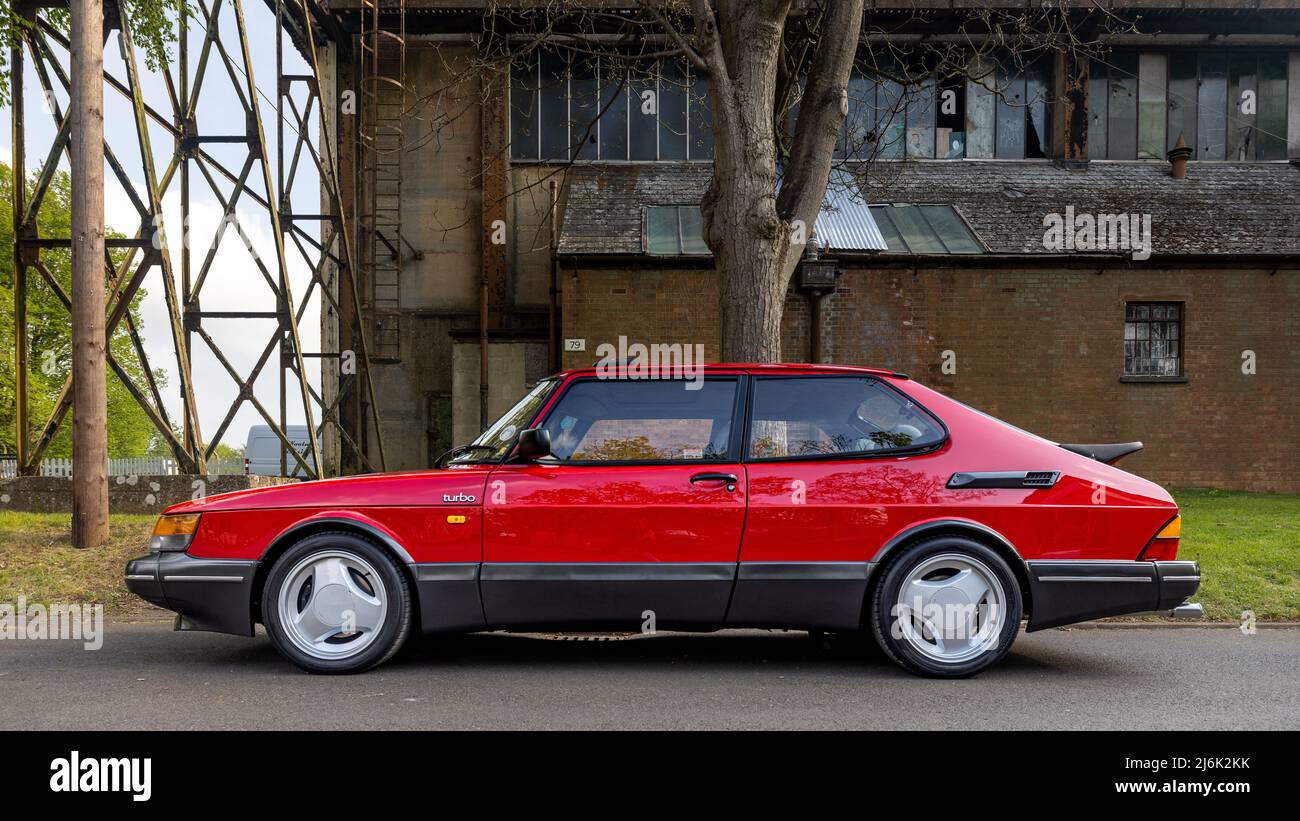 1990 Saab 900 Turbo (G35 XPX) on display at the April Scramble held at the Bicester Heritage Centre on the 23rd April 2022 Stock Photo