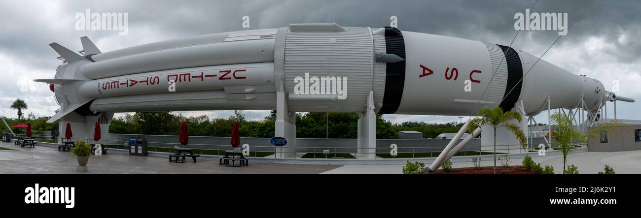 Cape Canaveral, FL - Sep 10 2021: A Saturn IB rocket designed by NASA as a stepping stone to the moon landing Stock Photo