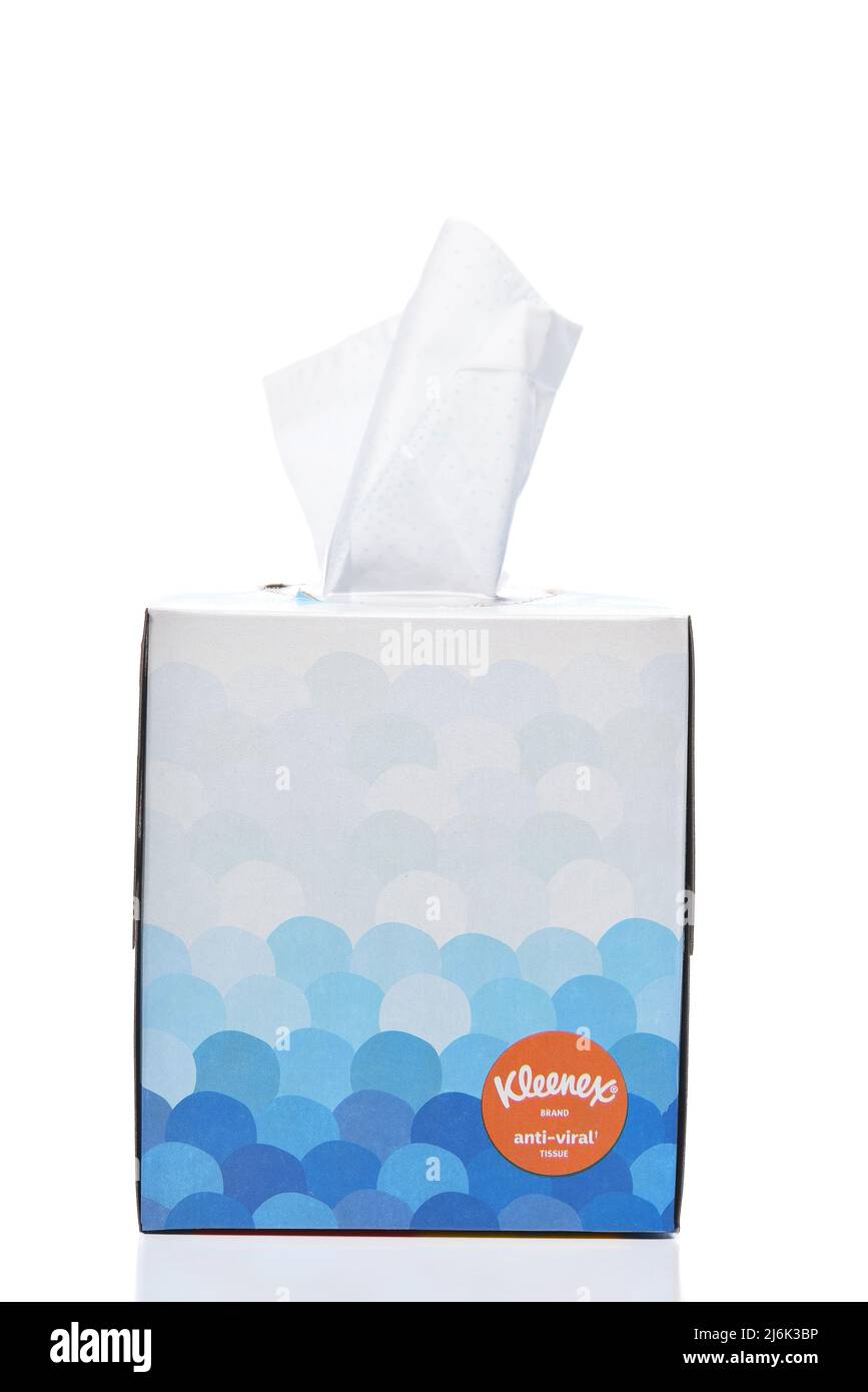 IRVINE, CALIFORNIA - 2 MAY 2022: A box of Kleenex Anti-Viral Facial Tissues. Stock Photo