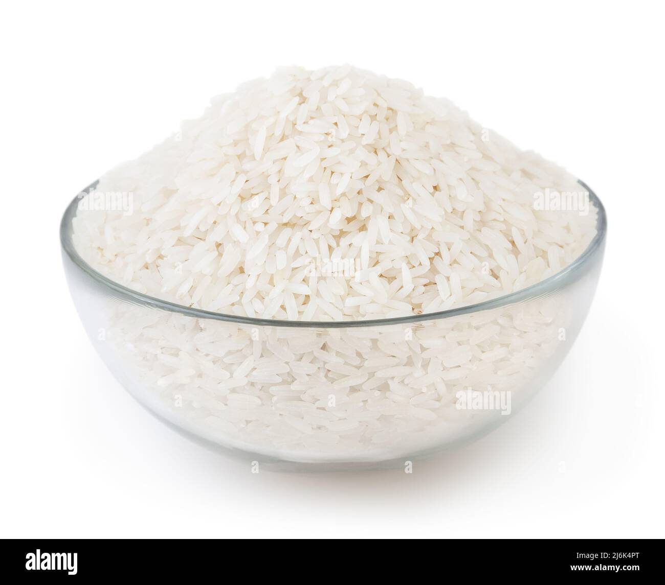 White long-grain rice in glass bowl isolated on white background with clipping path Stock Photo